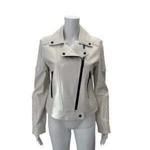 MKP White Leather Moto Jacket Size Small (size tag missing)